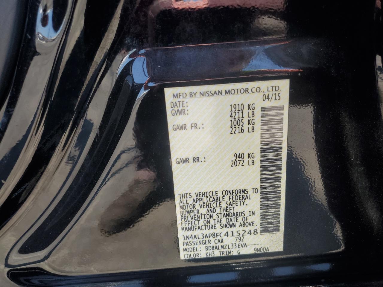 2015 Nissan Altima 2.5 VIN: 1N4AL3AP8FC415248 Lot: 65075435