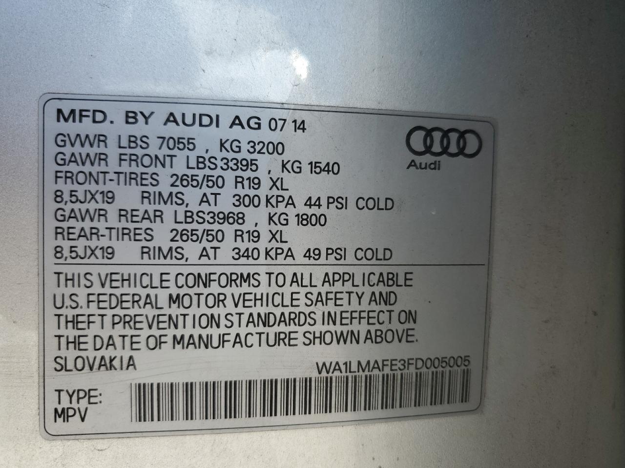 2015 Audi Q7 Tdi Premium Plus VIN: WA1LMAFE3FD005005 Lot: 63498515