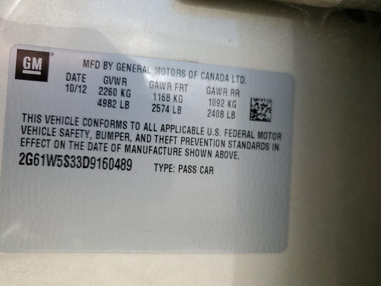 2013 Cadillac Xts VIN: 2G61W5S33D9160489 Lot: 64049925