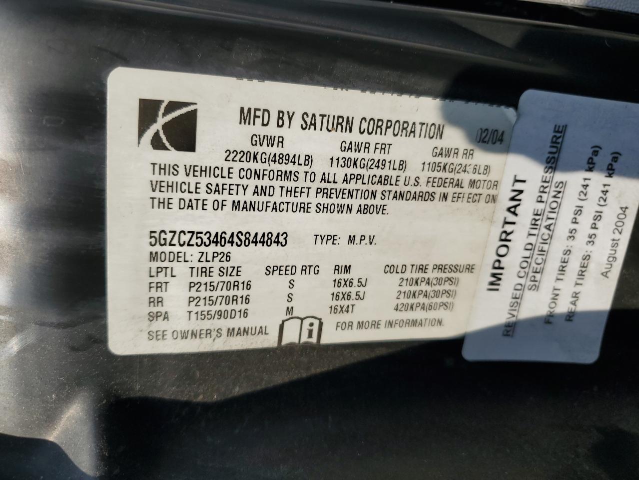 5gzcz53464s844843 5GZCZ53464S844843 2004 Saturn Vue