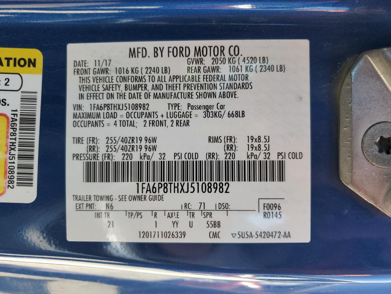 1FA6P8THXJ5108982 FORD ALL Models 2018