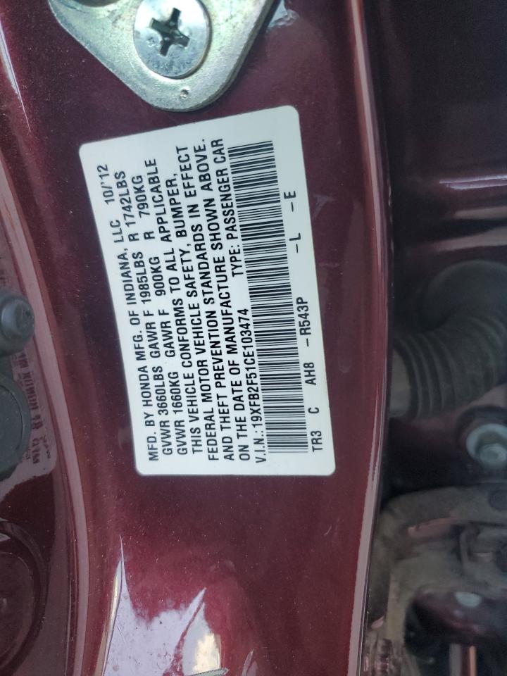 2012 Honda Civic Lx VIN: 19XFB2F51CE103474 Lot: 64250575