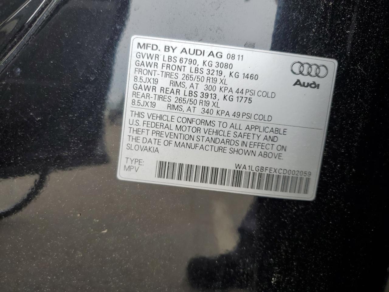 2012 Audi Q7 Premium Plus VIN: WA1LGBFEXCD002059 Lot: 63006755