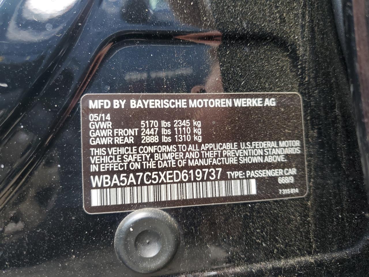 2014 BMW 528 Xi VIN: WBA5A7C5XED619737 Lot: 61847765