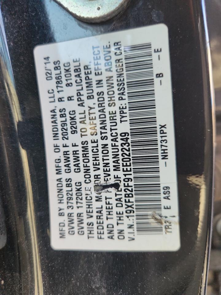 2014 Honda Civic Exl VIN: 19XFB2F91EE022349 Lot: 63315605