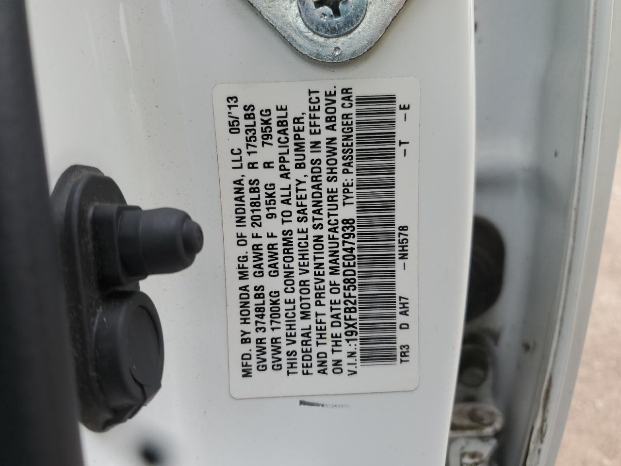 2013 Honda Civic Lx VIN: 19XFB2F58DE047938 Lot: 64511425