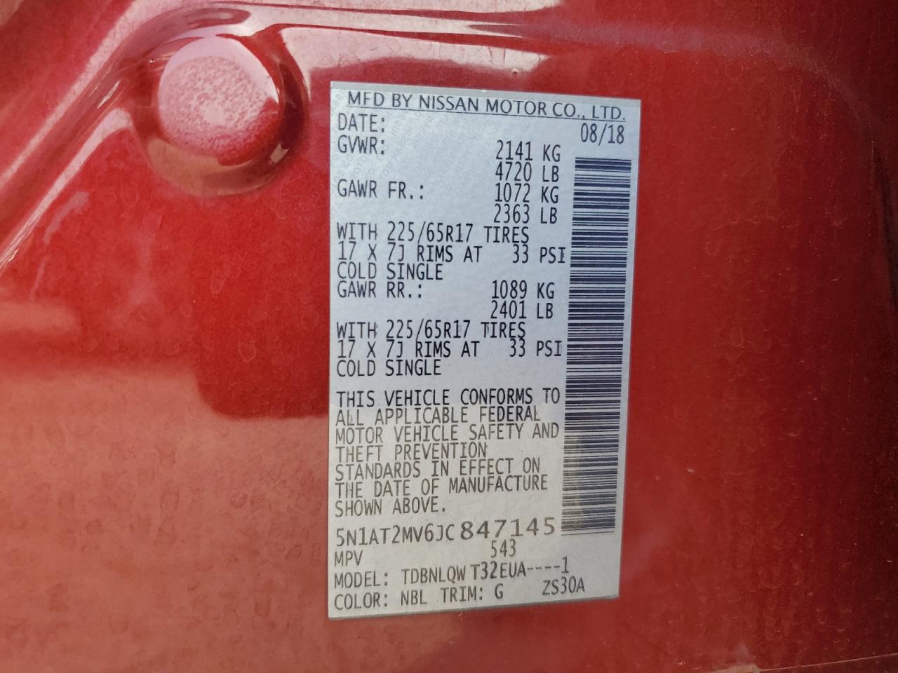 5N1AT2MV6JC847145 2018 Nissan Rogue S