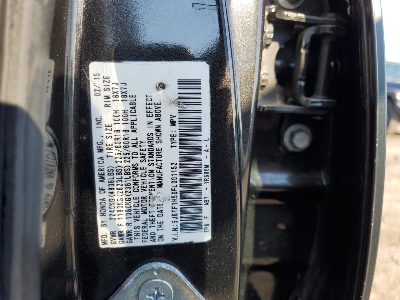 2015 Honda Crosstour Exl VIN: 5J6TF1H50FL001152 Lot: 62993355