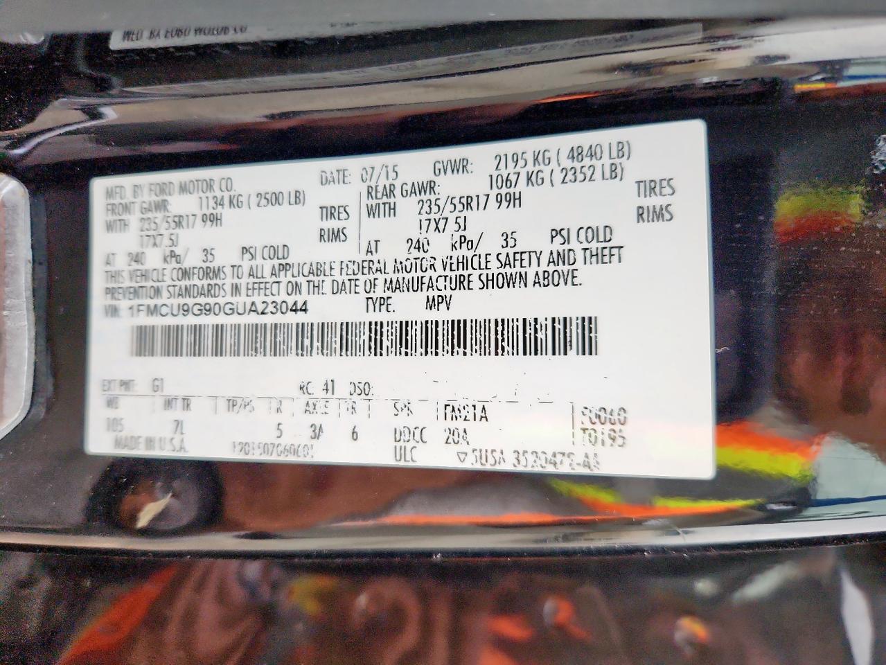 1FMCU9G90GUA23044 FORD ESCAPE 2016