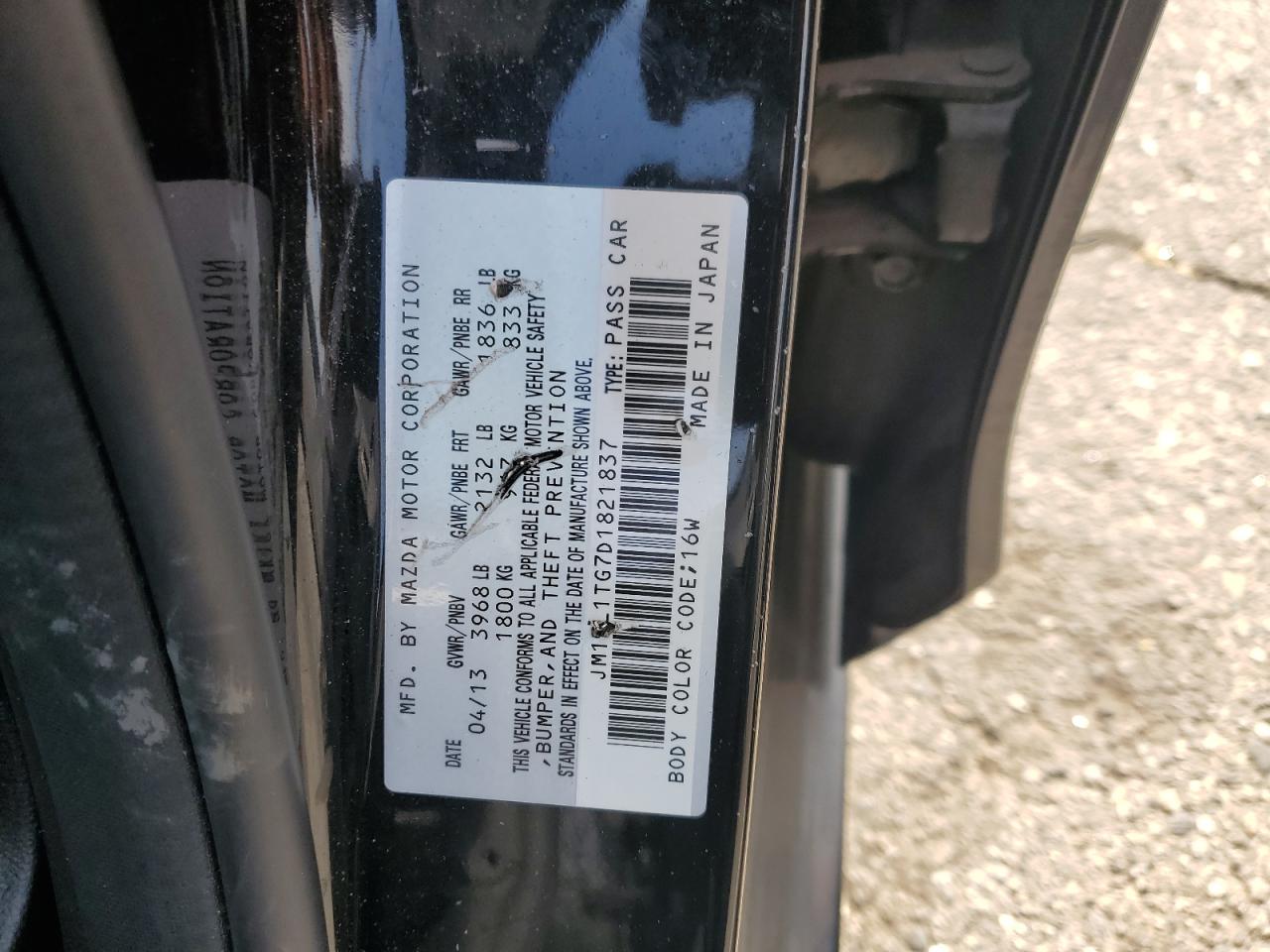 2013 Mazda 3 I VIN: JM1BL1TG7D1821837 Lot: 64014885