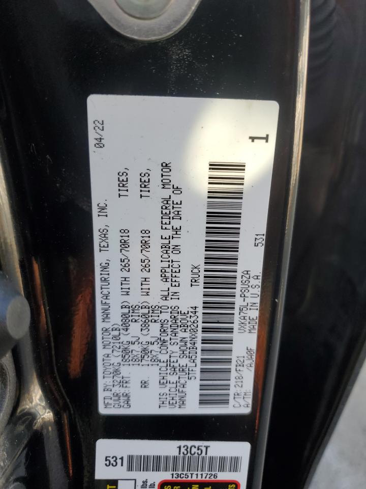 2022 Toyota Tundra Crewmax Sr VIN: 5TFLA5DB4NX026344 Lot: 66868455