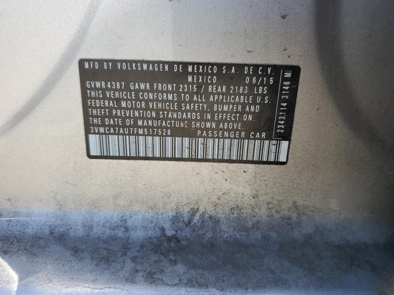 2015 Volkswagen Golf Sportwagen Tdi S VIN: 3VWCA7AU7FM517528 Lot: 65425175