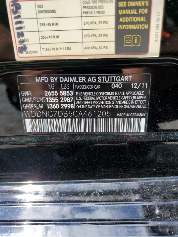 2012 Mercedes-Benz S 550 VIN: WDDNG7DB5CA461205 Lot: 64603795