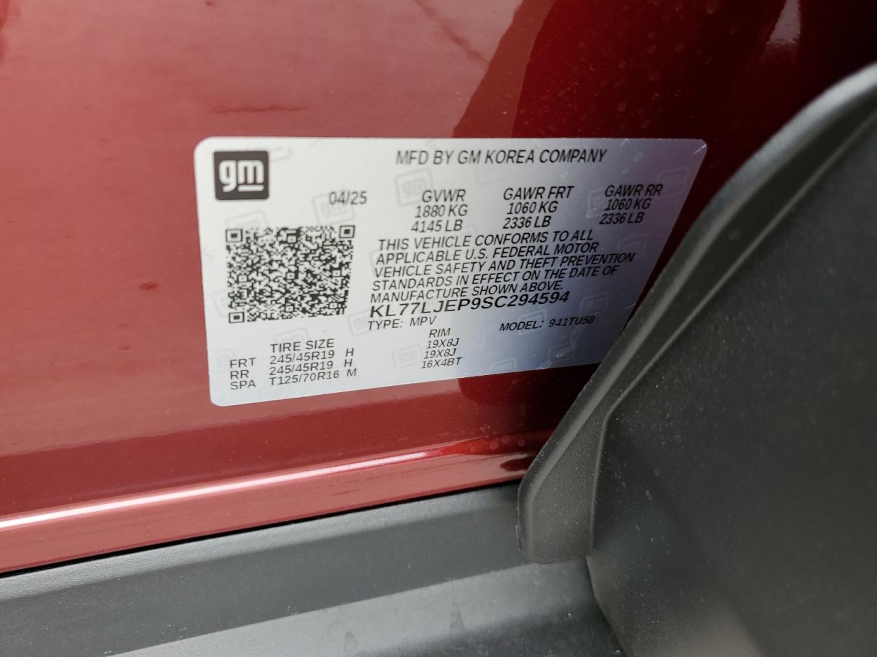 2025 Chevrolet Trax 2Rs VIN: KL77LJEP9SC294594 Lot: 65142245