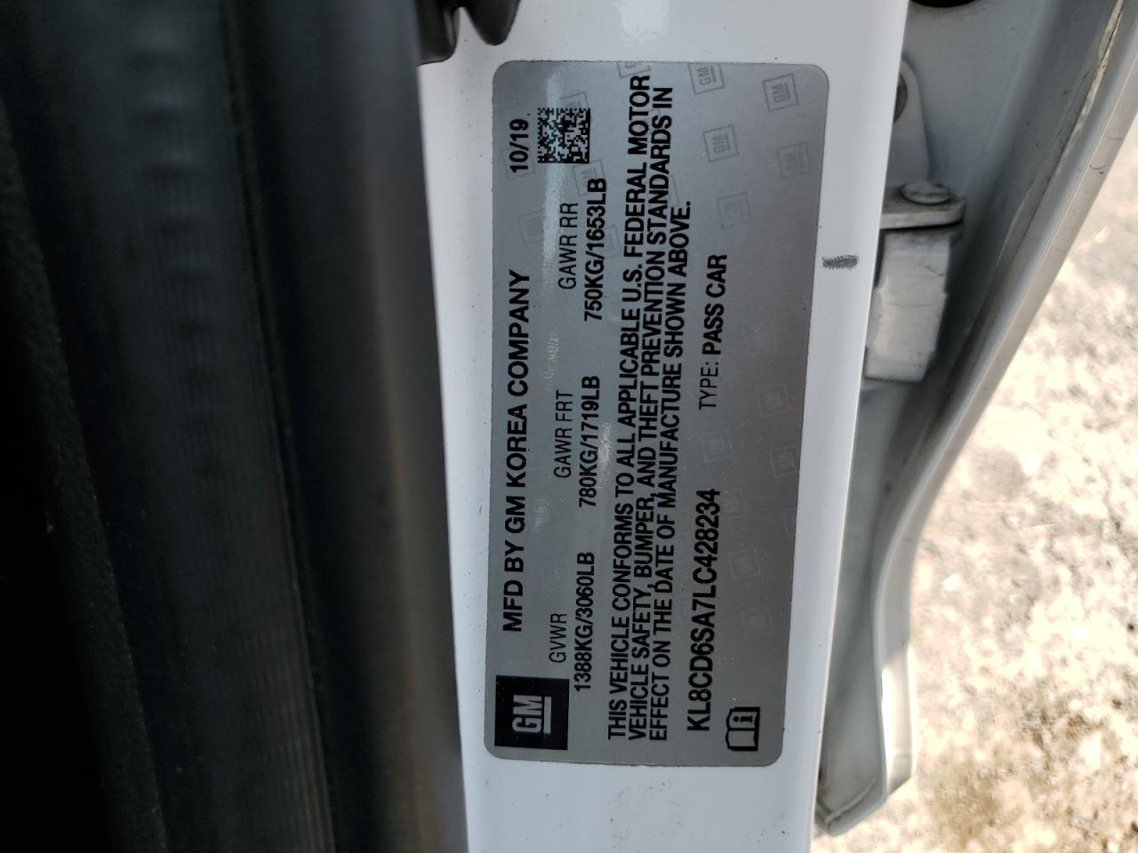 2020 Chevrolet Spark 1Lt VIN: KL8CD6SA7LC428234 Lot: 66784085