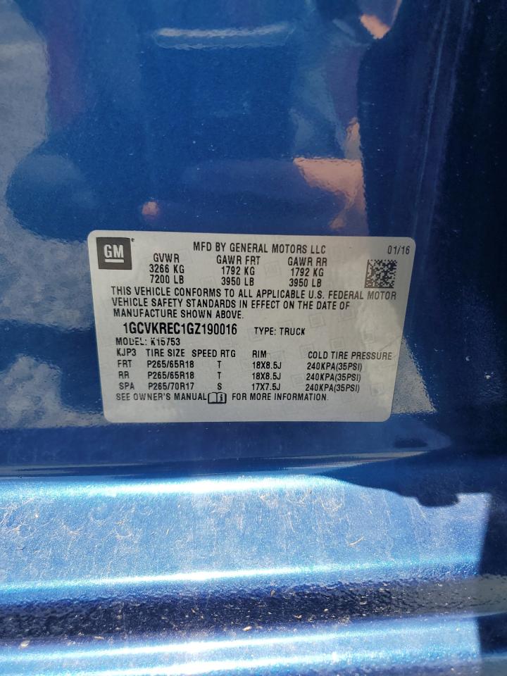 2016 Chevrolet Silverado K1500 Lt VIN: 1GCVKREC1GZ190016 Lot: 65130705