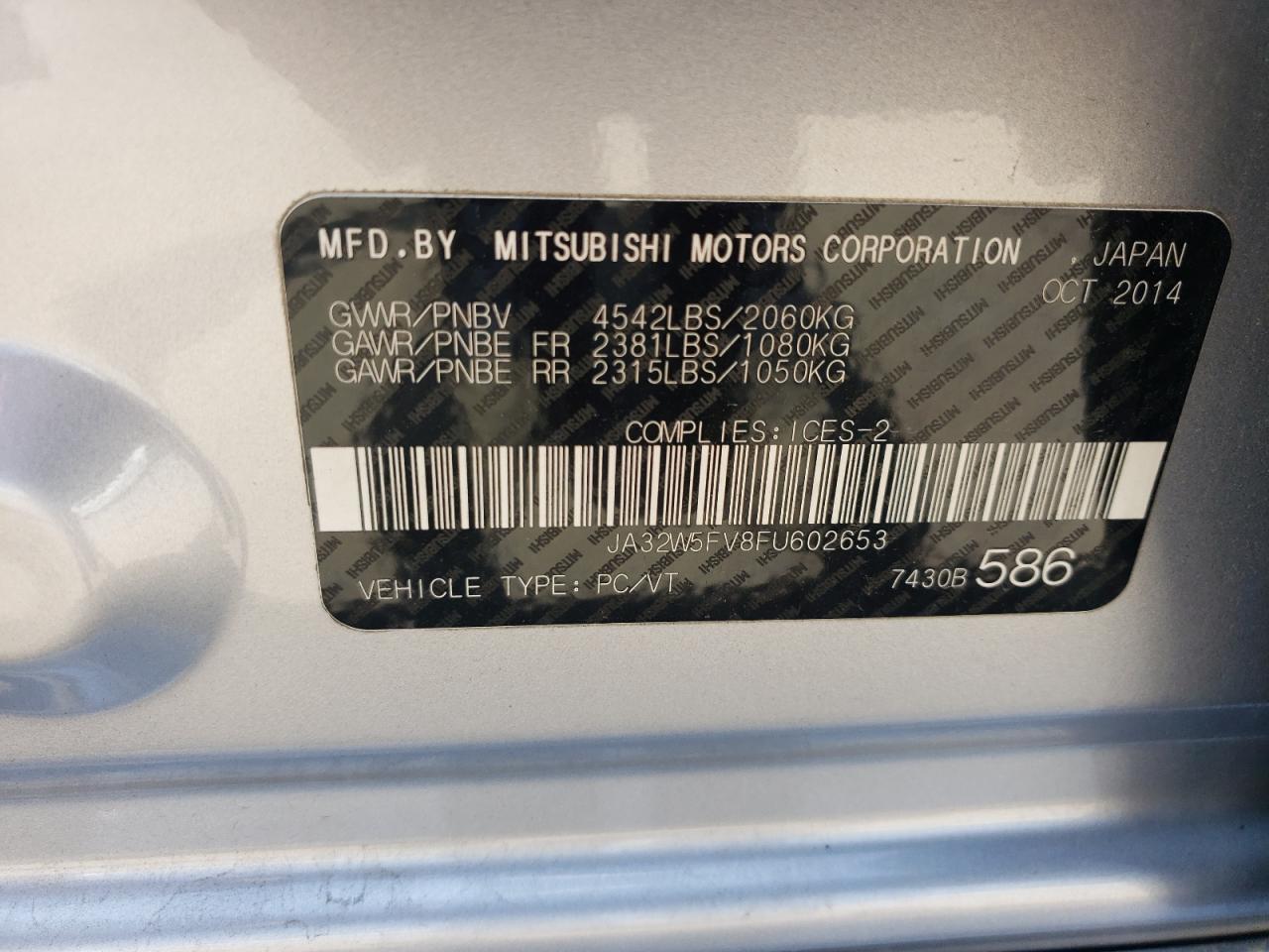 2015 Mitsubishi Lancer Evolution Mr VIN: JA32W5FV8FU602653 Lot: 62551245