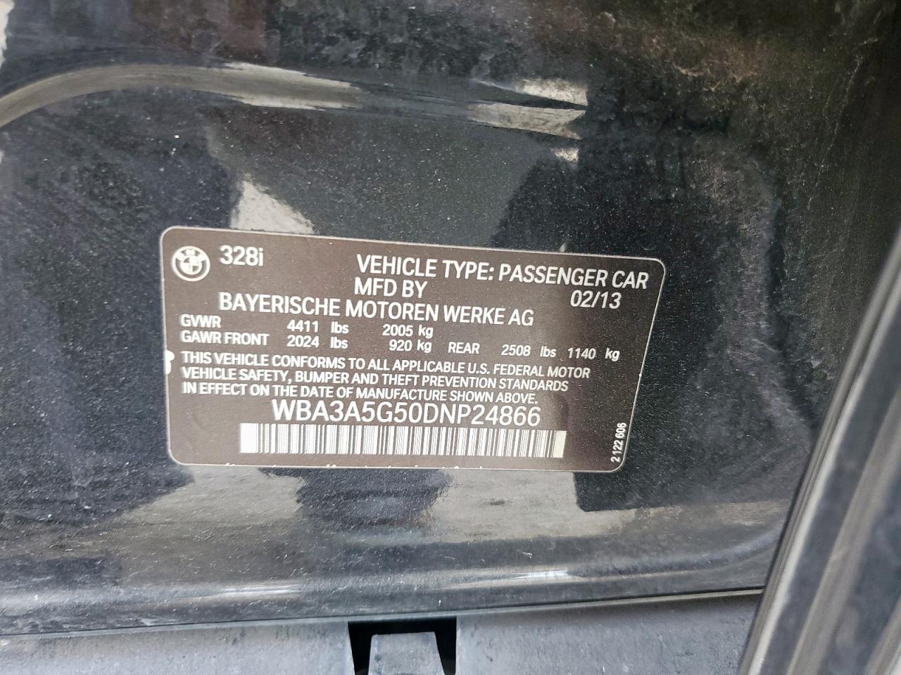 2013 BMW 328 I VIN: WBA3A5G50DNP24866 Lot: 65287945