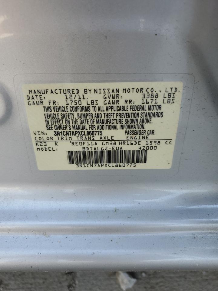 2012 Nissan Versa S VIN: 3N1CN7APXCL860775 Lot: 65229785