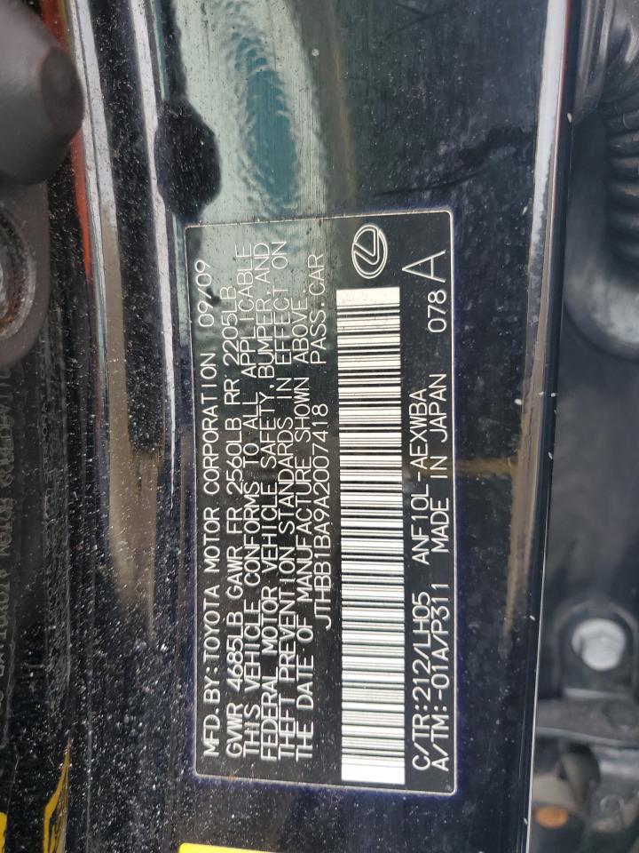 2010 Lexus Hs 250H VIN: JTHBB1BA9A2007418 Lot: 63374545