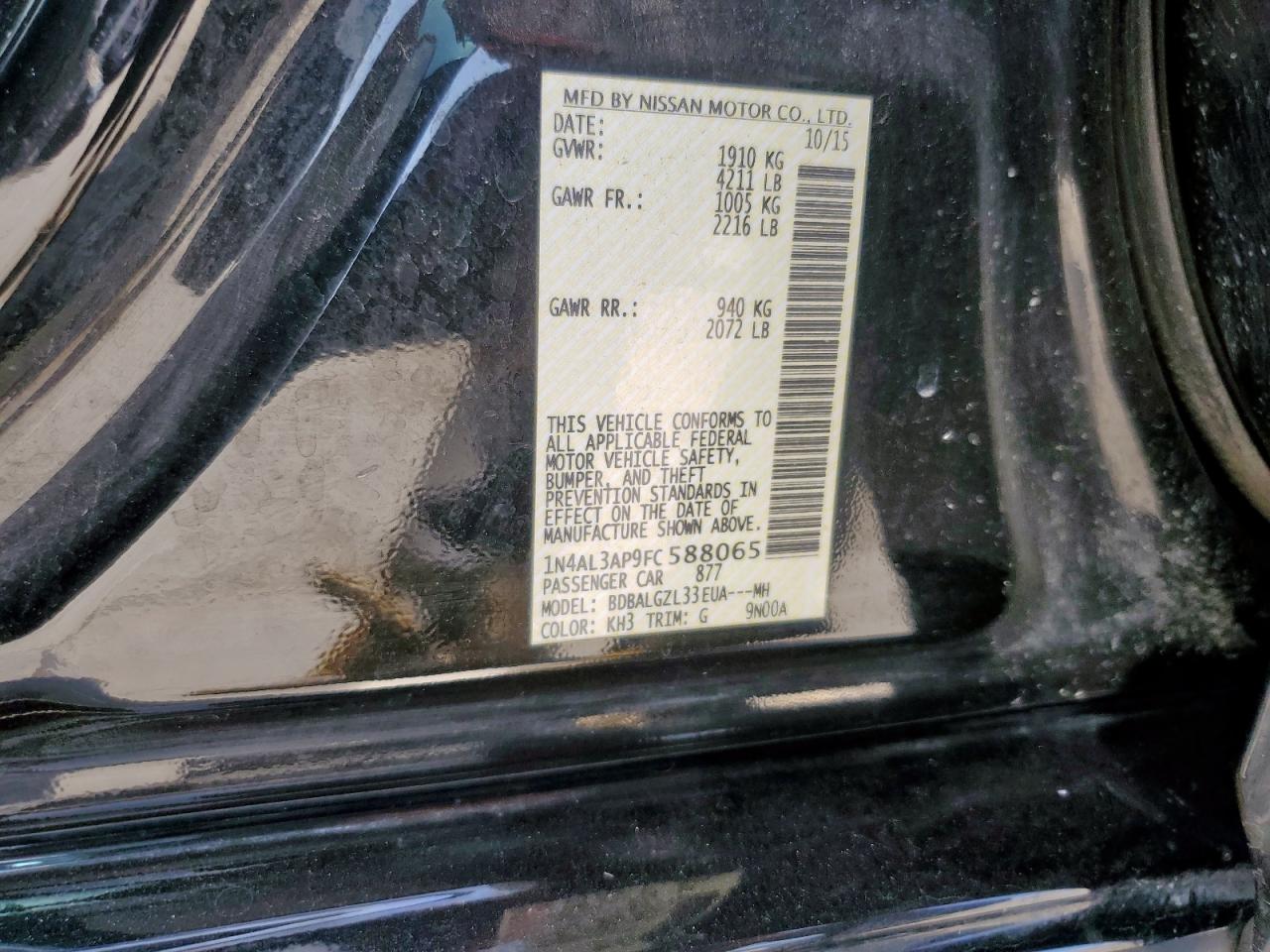 2015 Nissan Altima 2.5 VIN: 1N4AL3AP9FC588065 Lot: 65510125