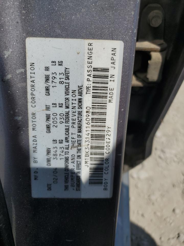 2004 Mazda 3 Hatchback VIN: JM1BK343141160980 Lot: 62692055