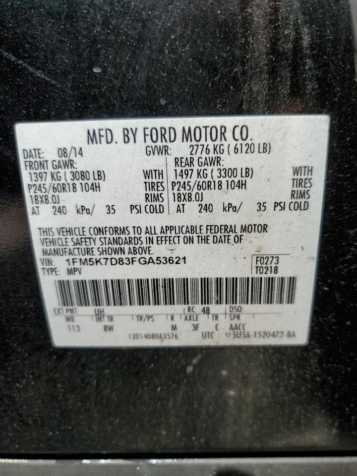 2015 Ford Explorer Xlt VIN: 1FM5K7D83FGA53621 Lot: 64971755
