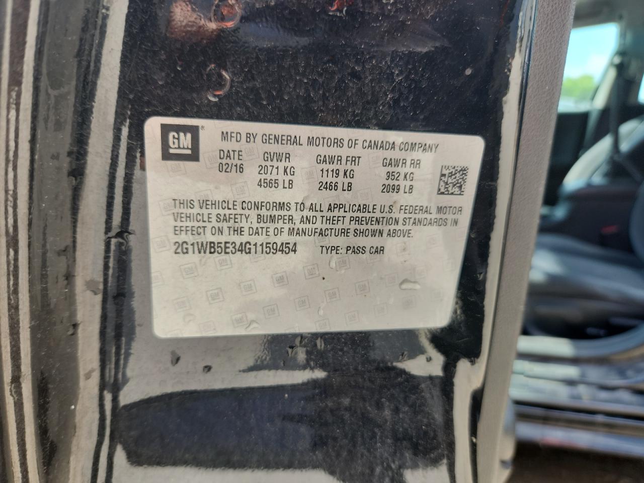 2G1WB5E34G1159454 CHEVROLET IMPALA 2016