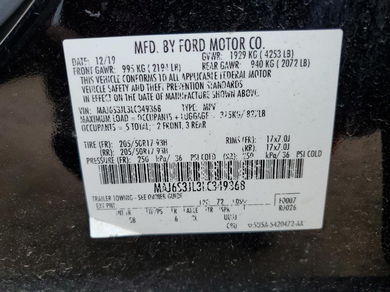2020 Ford Ecosport Ses VIN: MAJ6S3JL3LC349368 Lot: 63298995