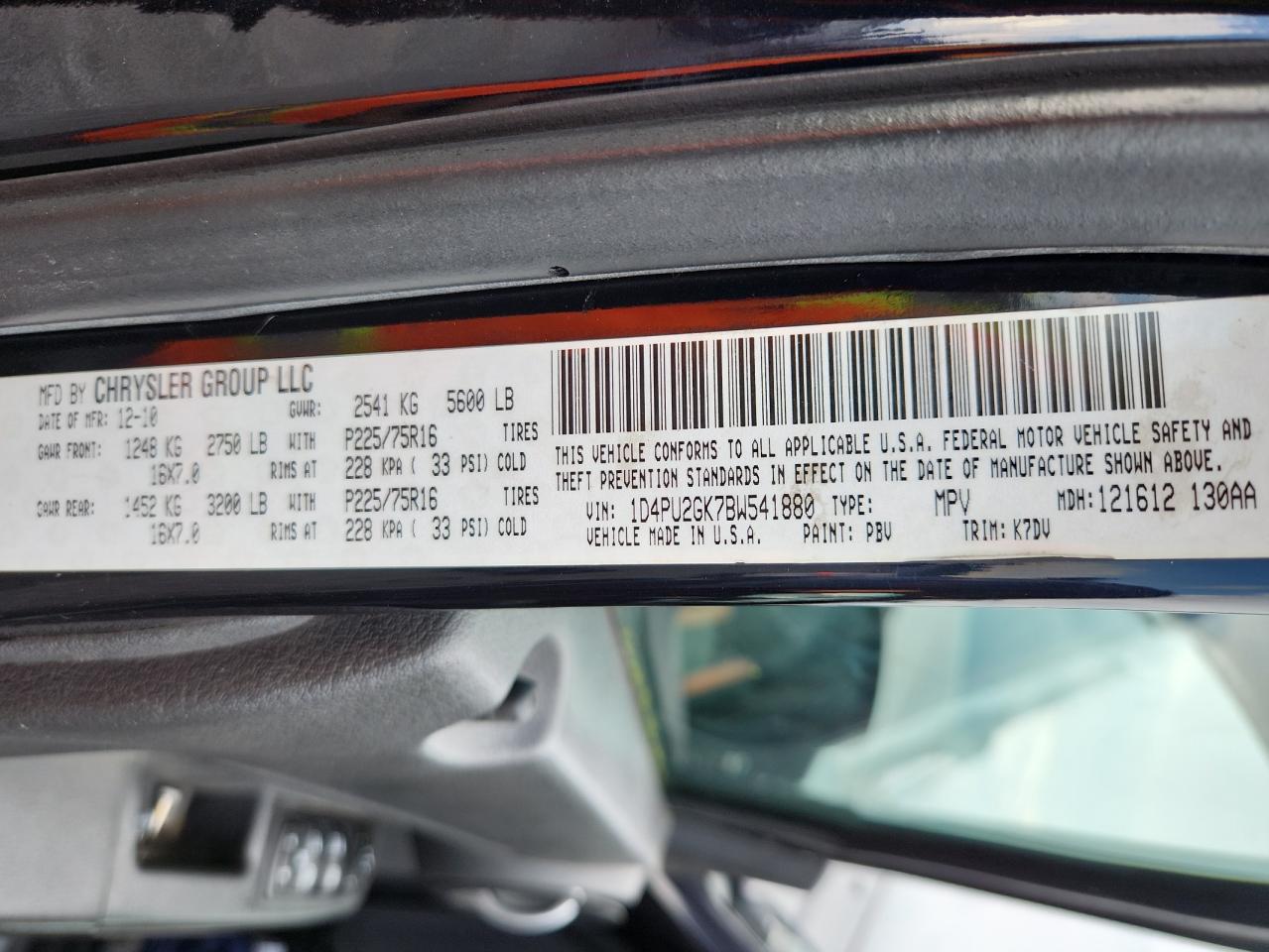 2011 Dodge Nitro Se VIN: 1D4PU2GK7BW541880 Lot: 62840325