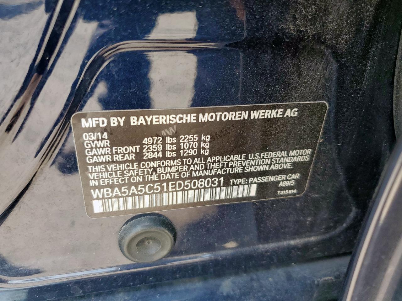 2014 BMW 528 I VIN: WBA5A5C51ED508031 Lot: 63532725