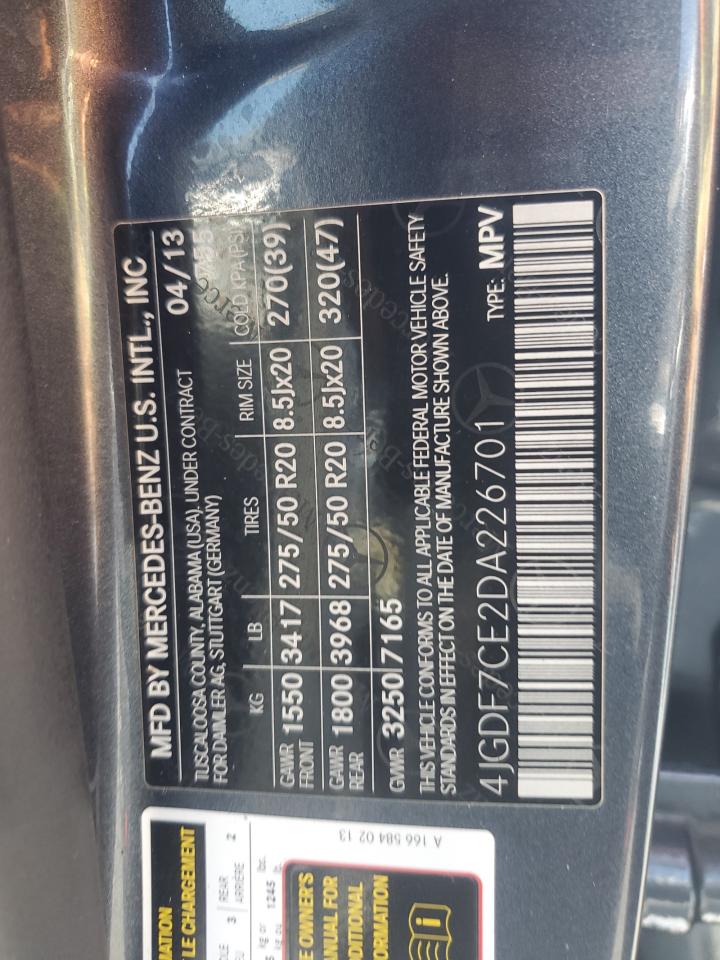 2013 Mercedes-Benz Gl 450 4Matic VIN: 4JGDF7CE2DA226701 Lot: 67237465