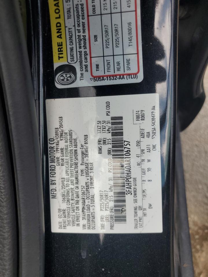 2010 Ford Fusion Se VIN: 3FAHP0HA0AR106757 Lot: 65008105
