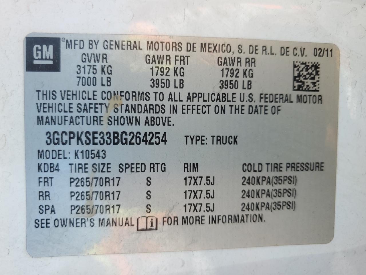 3gcpkse33bg264254 3GCPKSE33BG264254 2011 Chevrolet Silverado K1500 Lt