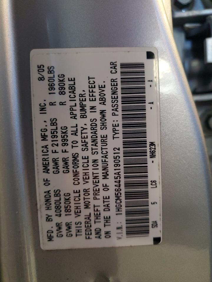 2005 Honda Accord Lx VIN: 1HGCM56445A190512 Lot: 65348035
