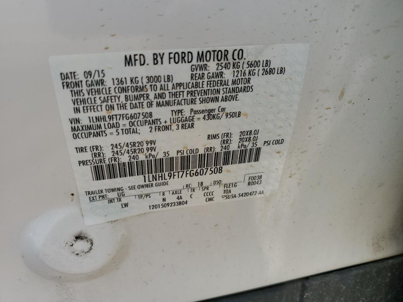 1LNHL9FT7FG607508 2015 Lincoln Mks