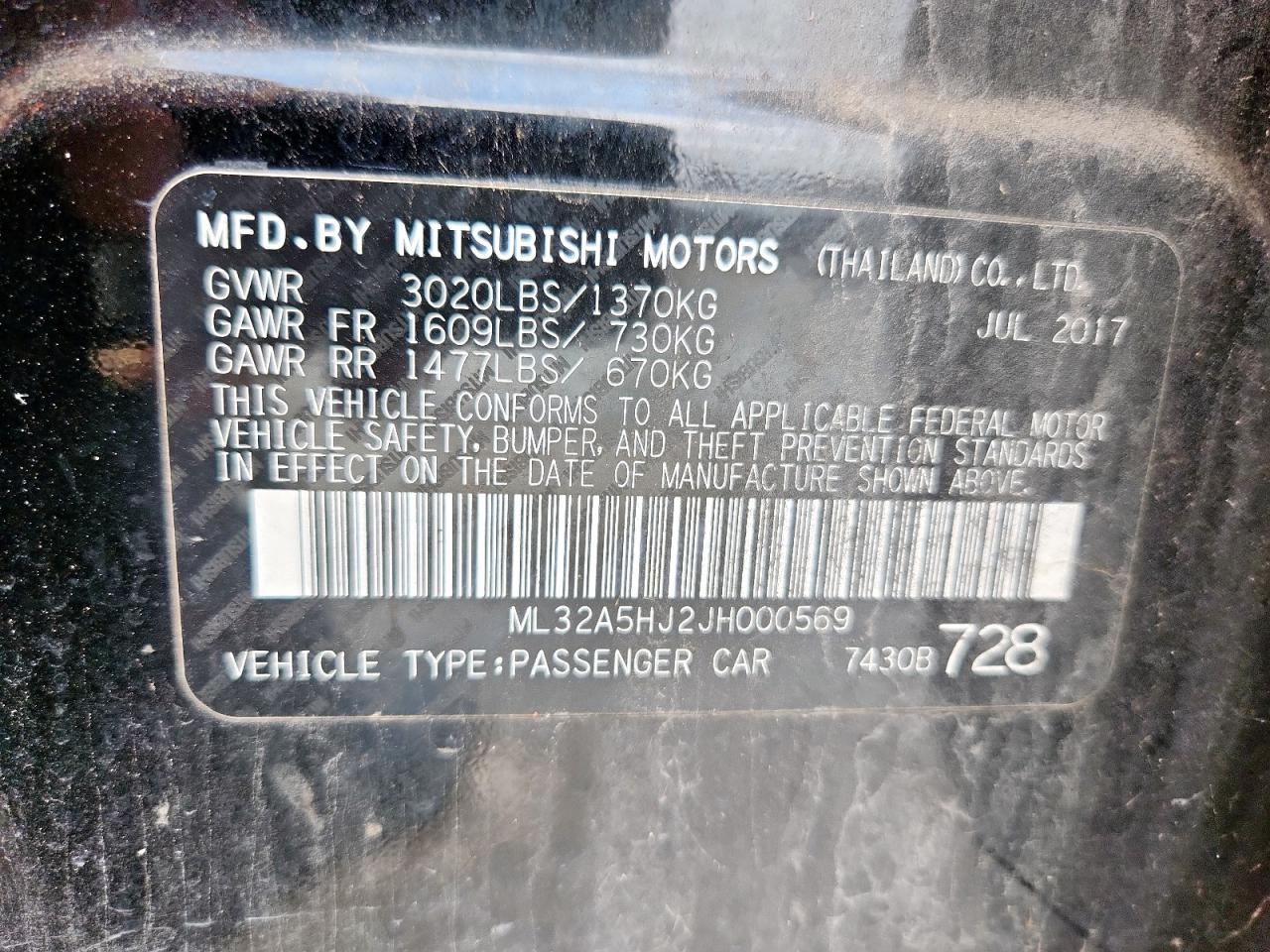2018 Mitsubishi Mirage Gt VIN: ML32A5HJ2JH000569 Lot: 64877155