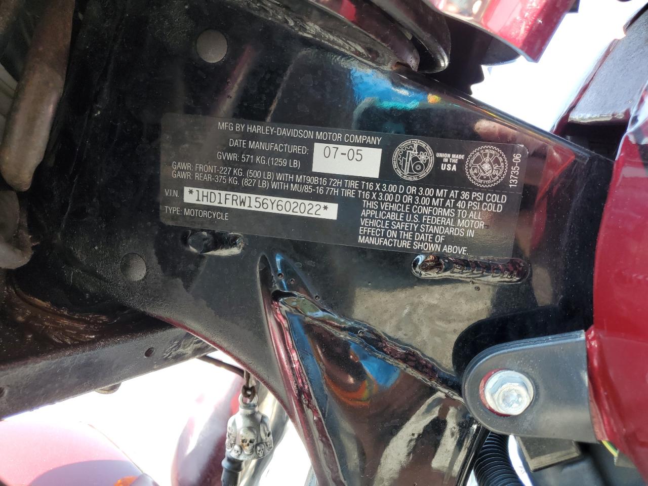 2006 Harley-Davidson Flhrci VIN: 1HD1FRW156Y602022 Lot: 65030455