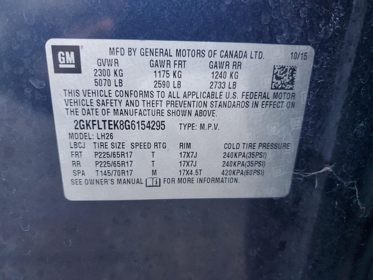 2016 GMC Terrain Sle VIN: 2GKFLTEK8G6154295 Lot: 65018995