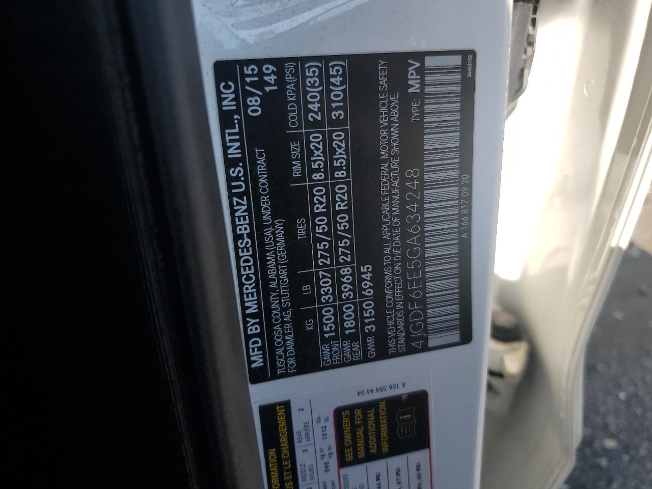 2016 Mercedes-Benz Gl 450 4Matic VIN: 4JGDF6EE5GA634248 Lot: 65087085