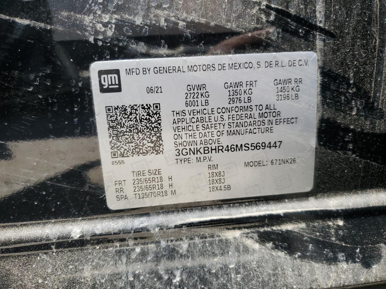 2021 Chevrolet Blazer 2Lt VIN: 3GNKBHR46MS569447 Lot: 64014895