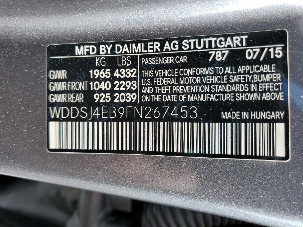 2015 Mercedes-Benz Cla 250 VIN: WDDSJ4EB9FN267453 Lot: 65432335