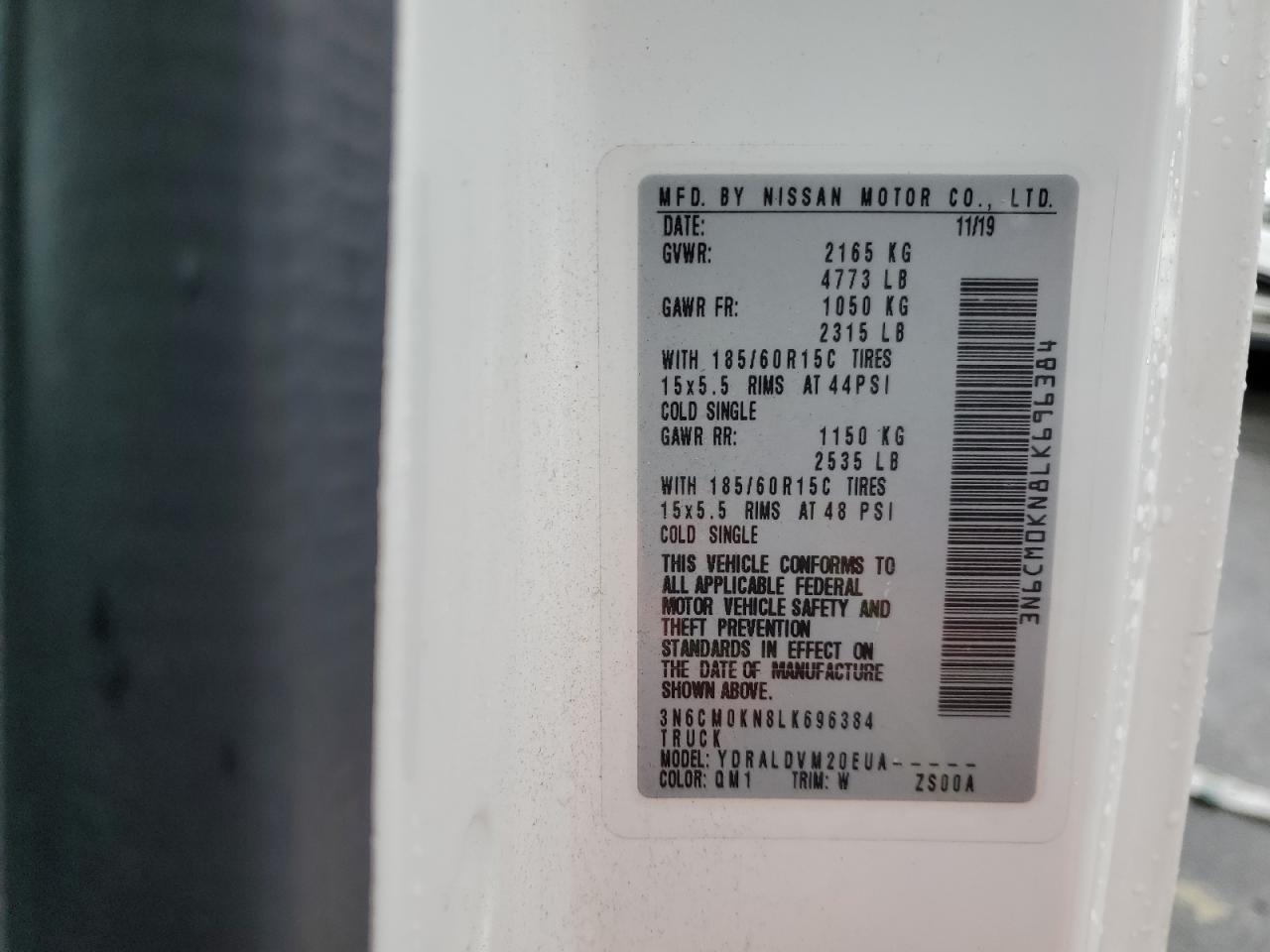 2020 Nissan Nv200 2.5S VIN: 3N6CM0KN8LK696384 Lot: 63596375