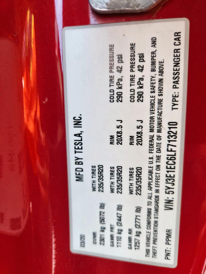 2020 Tesla Model 3 VIN: 5YJ3E1EC6LF713210 Lot: 64761785