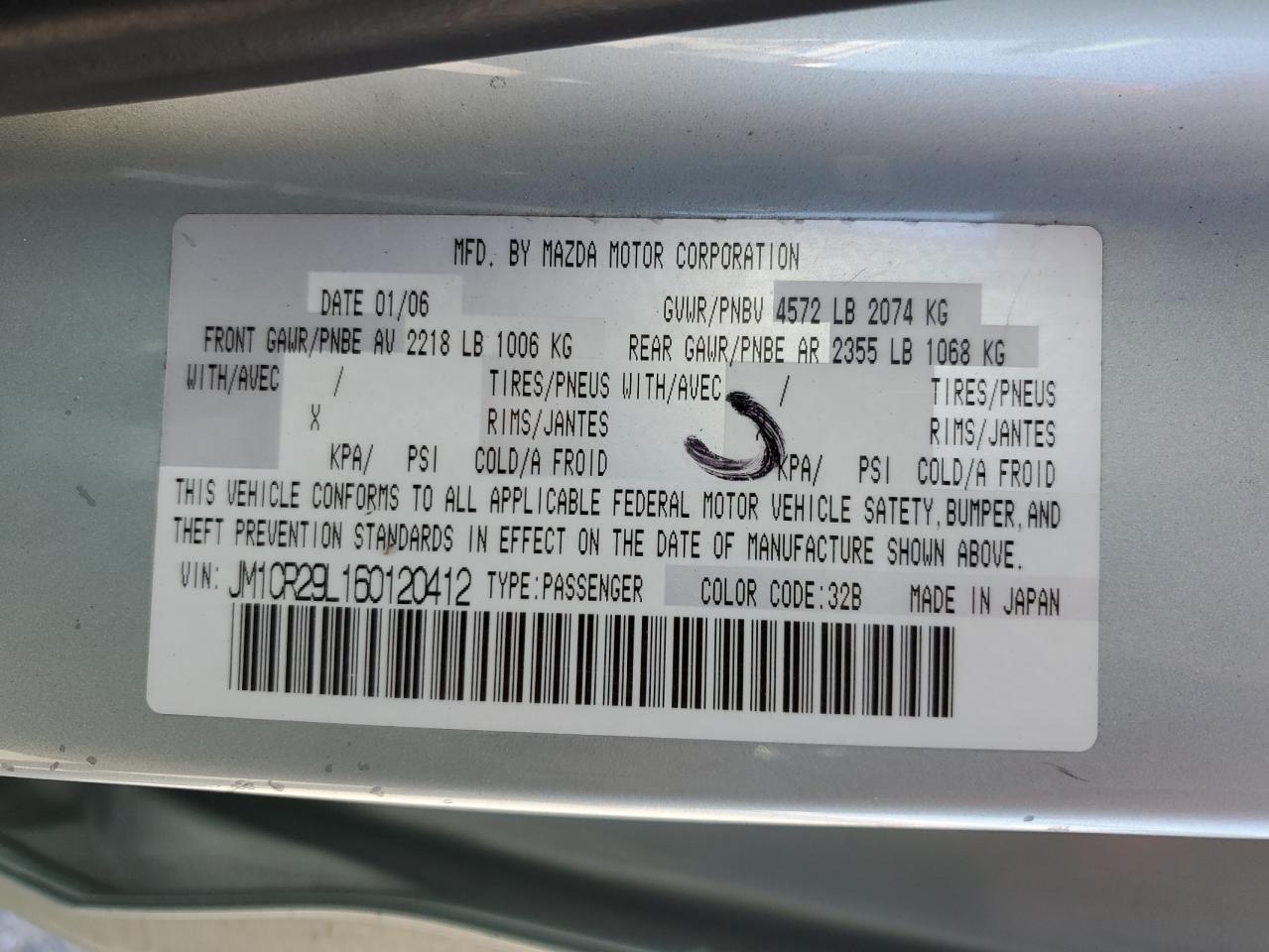 2006 Mazda 5 VIN: JM1CR29L160120412 Lot: 63710355