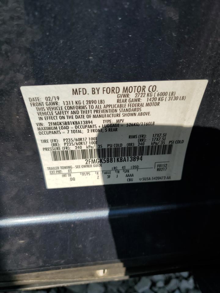 2019 Ford Flex Se VIN: 2FMGK5B81KBA13894 Lot: 65320995