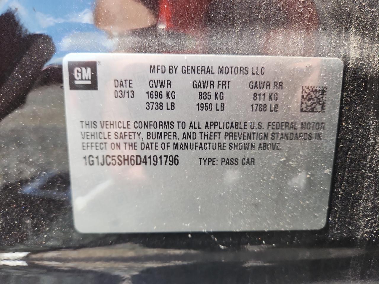 2013 Chevrolet Sonic Lt VIN: 1G1JC5SH6D4191796 Lot: 65131555