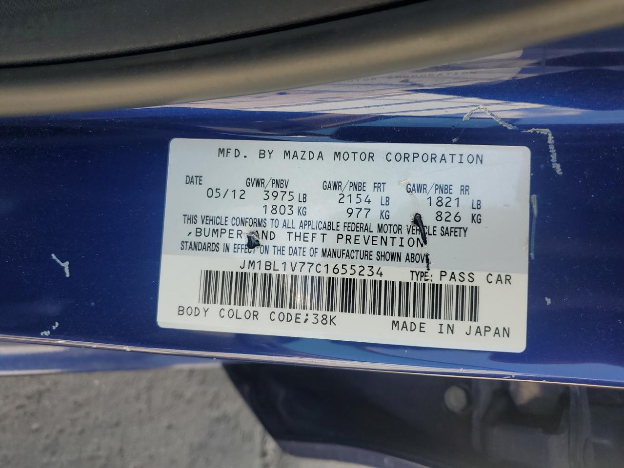 2012 Mazda 3 I VIN: JM1BL1V77C1655234 Lot: 64891065