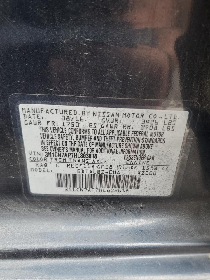 2017 Nissan Versa S VIN: 3N1CN7AP7HL803618 Lot: 64741035