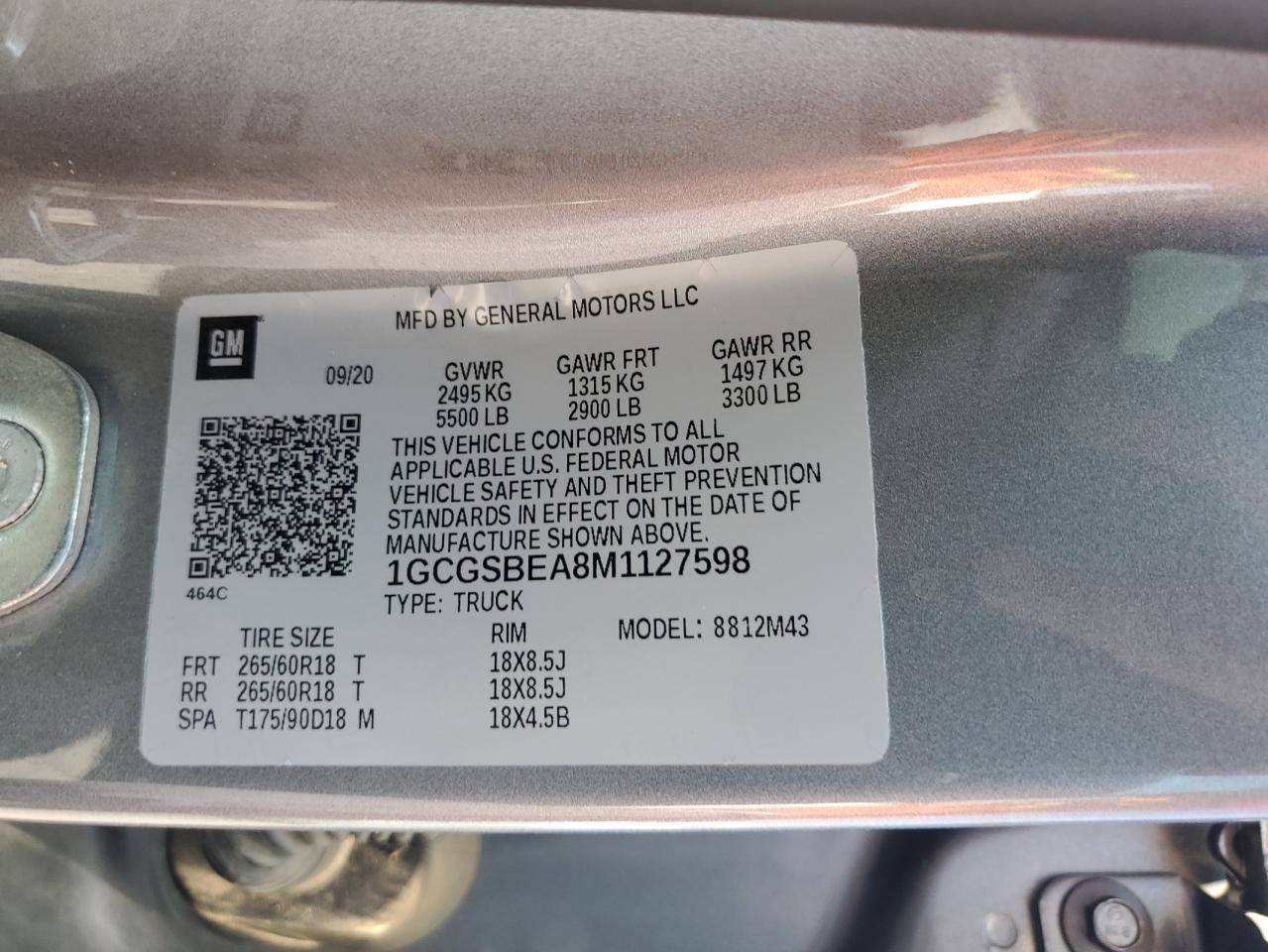 1gcgsbea8m1127598 1GCGSBEA8M1127598 2021 Chevrolet Colorado